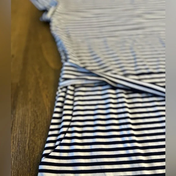 MEROKEETY Striped Navy Blue and White Dress Short sleeve with front tie Nautical - Picture 9 of 13